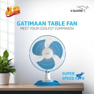 mos v guard gatimaan high speed table fan for home | 2100 rpm motor, 3 speed controls | 40cm (400mm) sweep | 2 year warranty (white blue)