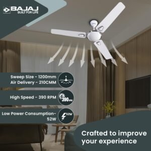 bajaj frore deco turbo 1200 mm 1 star rated ceiling fans for home | bee stars rated energy efficient ceiling fan | high air delivery | 2 years warranty