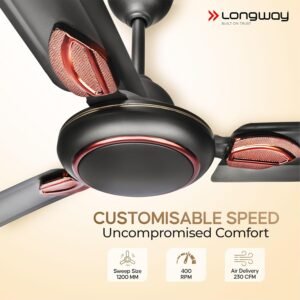 longway kiger p1 1200 mm/48 inch ultra high speed 3 blade anti dust decorative star rated ceiling fan (smoked brown, pack of 1)