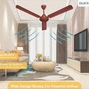sujata ceiling fan 1200mm | 3 year warranty | bedroom, 100% copper winding, powerful airflow, bee star rated (al 450 brown)