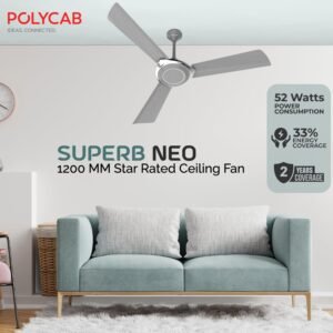 polycab superb neo star rated, 1200mm ceiling fan for home | high speed & air delivery | saves up to 33% electricity, 100% copper, rust proof blades, 52 watt | 2 yr warranty