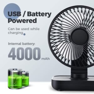 mos rylan 4000mah rechargeable desk fan, portable table fan,usb fan, usb battery powered quiet personal fan,4 speed for home office travel outdoor/