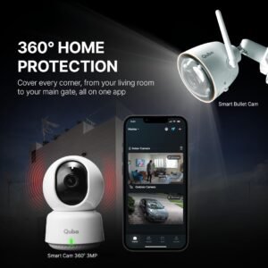 qubo smart 360 2k 3mp 1296p wifi cctv security camera from hero group | mobile app | two way talk | night vision | cloud & sd card recording | alexa & ok google | (3mp)