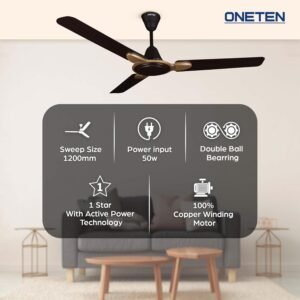 oneten bouncer ceiling fan | 1200mm bee star rated ceiling fan for home | high speed 380rpm | power saver | 100% copper winding |
